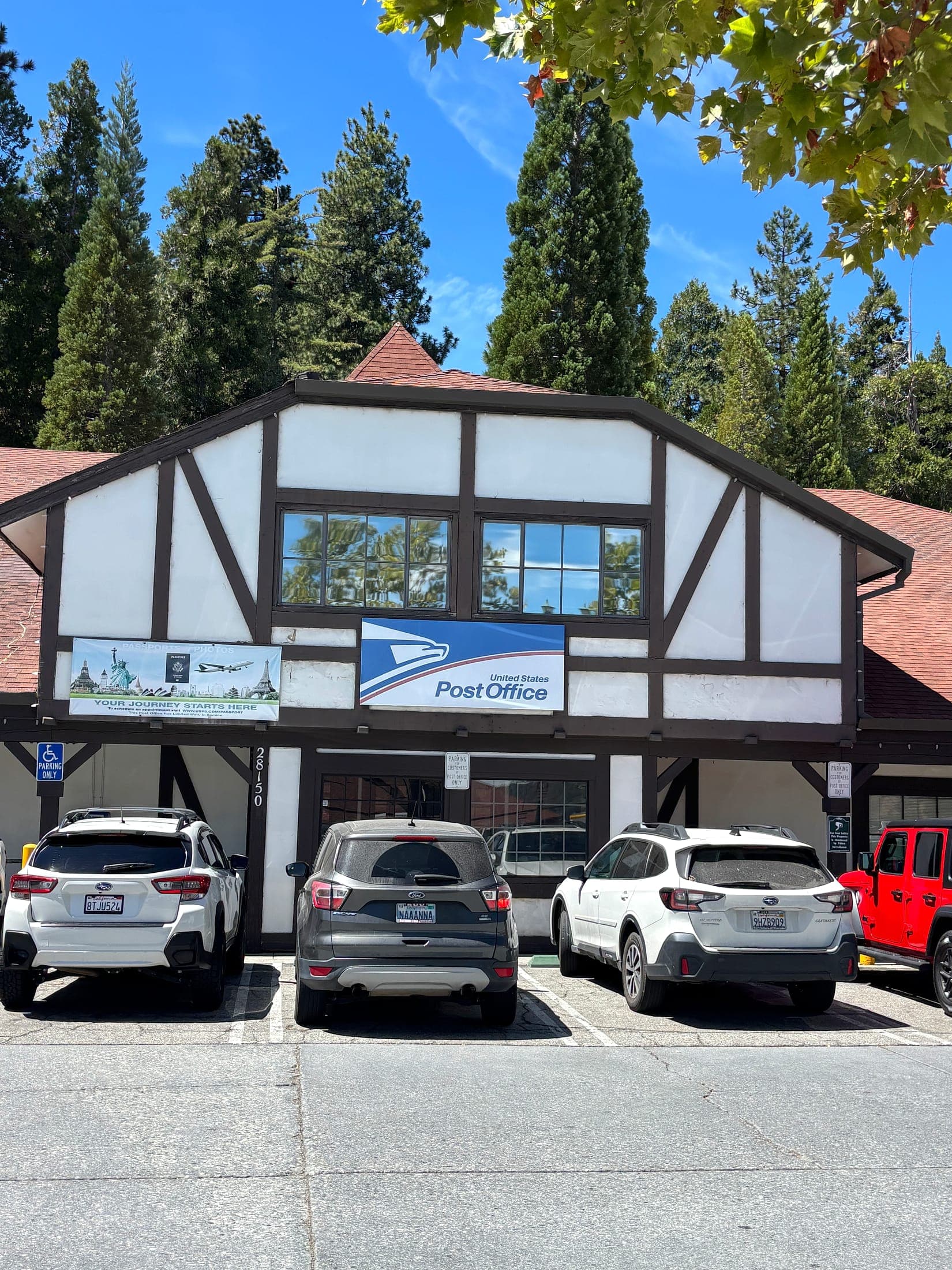 United States Post Office building among pine trees in Lake Arrowhead, California