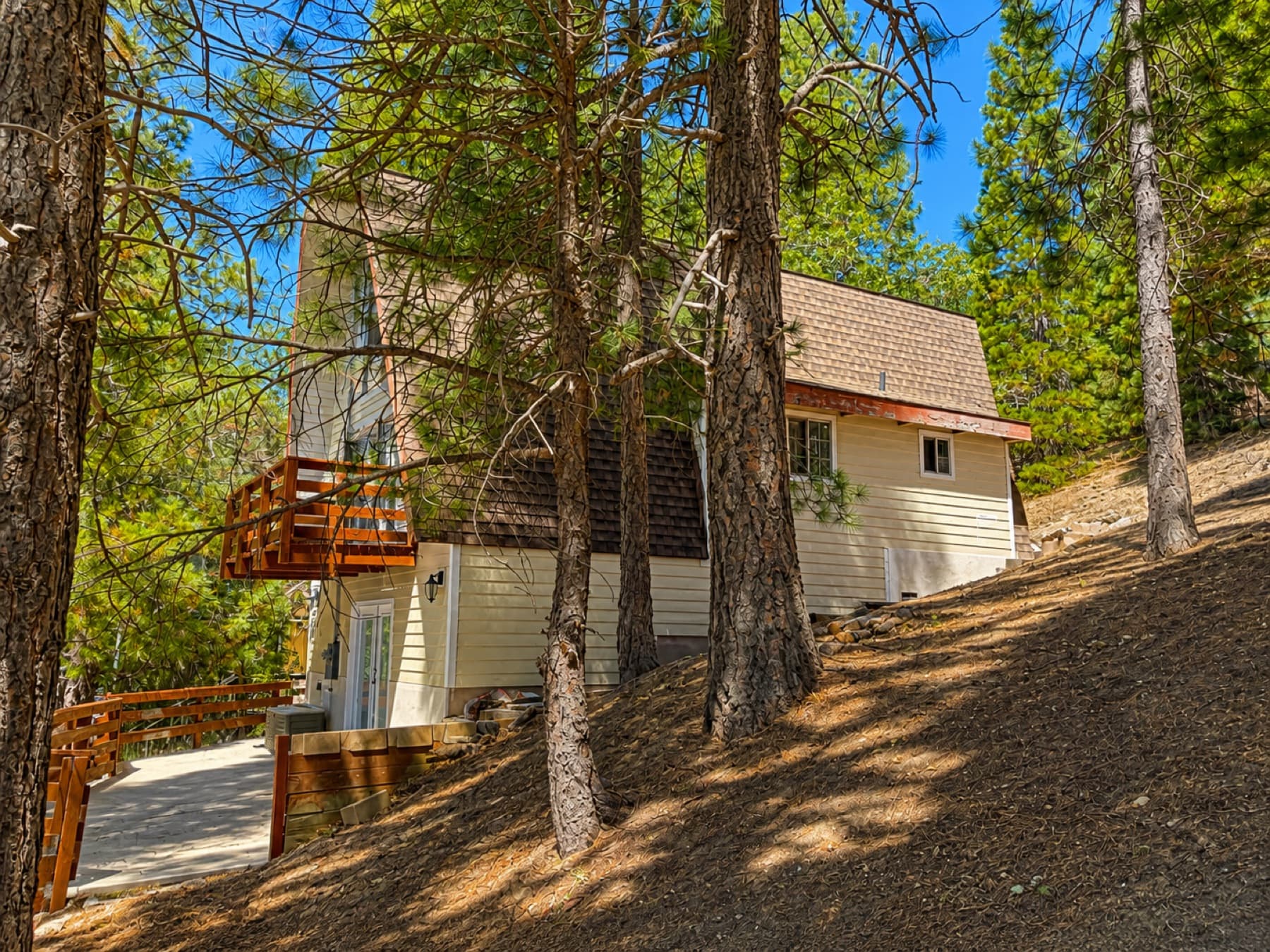 Parking pad and mountain house among pines in Running Springs