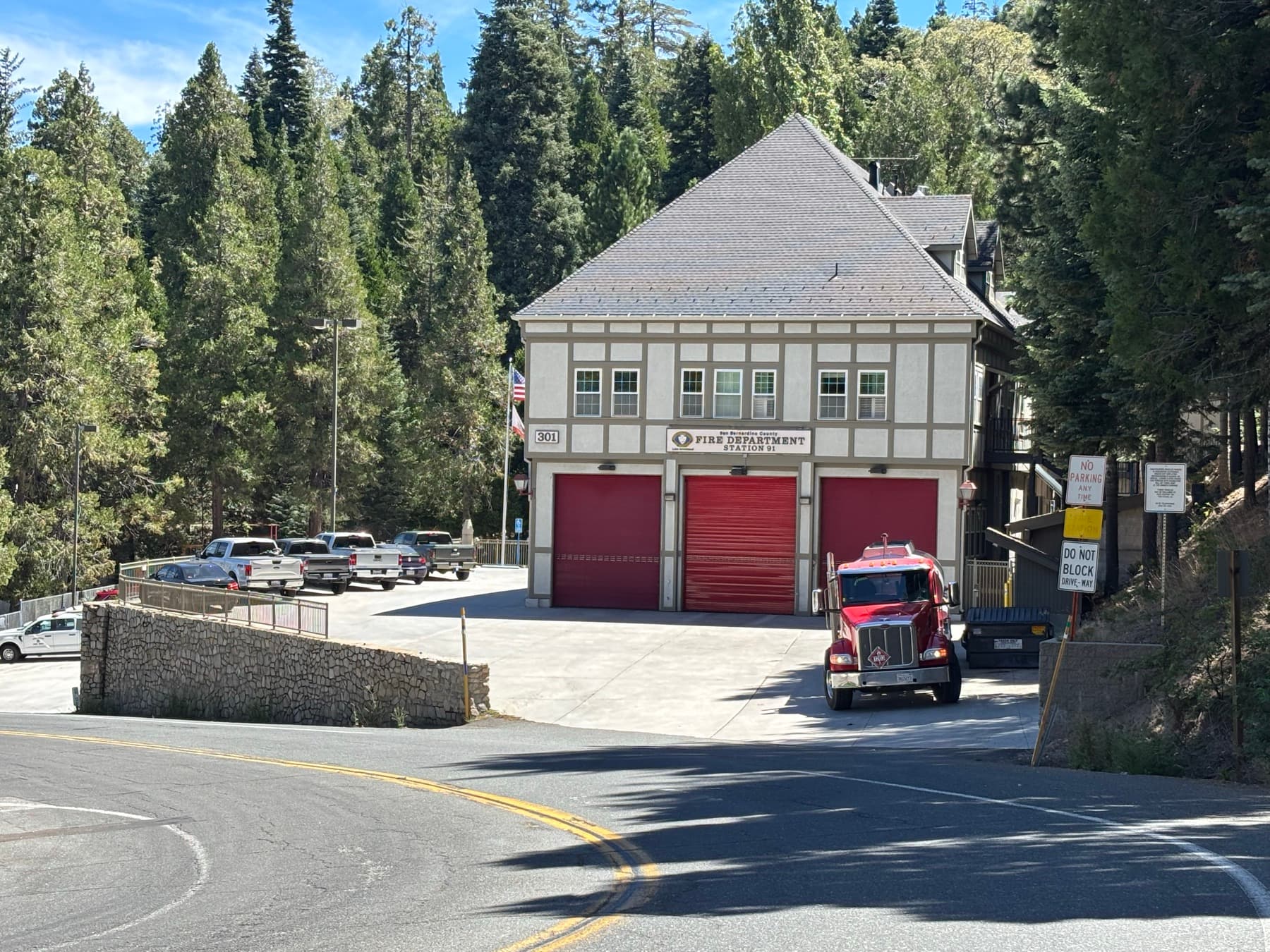 San Bernardino County Fire Station 91 building along a mountain highway